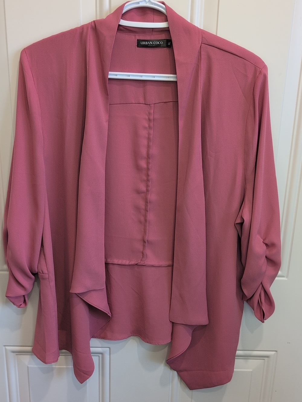 Urban Coco Ruched Sleeve Open Cardigan Dusty Rose XL